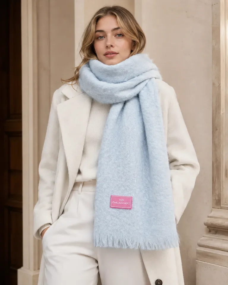 Hellblauer Schal am Modell